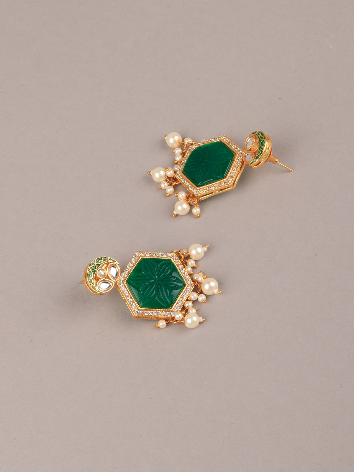Rajwada - Green Stone and White Pearl Choker Set Earring