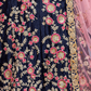 Rajwada Women Dark Blue Embroidered Velvet Silk Semi Stitched Lehenga With Unstitched Blouse