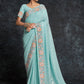 Rajwada Sea Green Embroidered Georgette Saree With Unstitched Blouse For Women