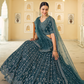 Rajwada Women Teal Embroidered Soft Net Semi Stitched Lehenga With Unstitched Blouse