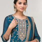Rajwada Teal Blue Silk Blend Embroidered Semi-Stitched Kurta Set For Women