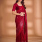 Rajwada Red Embellished Georgette Saree With Unstitched Blouse For Women