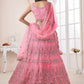 Rajwada Pink Net Embroidered Semi Stitched Lehenga With Unstitched Blouse for Women