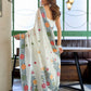Rajwada White Cotton Blend Solid Saree For Women