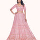 Rajwada Pink Embroidered Soft Net Semi Stitched Lehenga With Blouse For Women