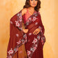 Rajwada Brown Silk Blend Embroidered Saree With Unstitched Blouse For Women