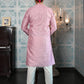 Rajwada Pink Printed Embroidered Cotton Kurta Set For Men