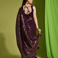 Rajwada Wine Embellished Georgette Saree With Unstitched Blouse For Women