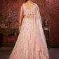 Rajwada Peach Net Embellished Semi Stitched Lehenga With Unstitched Blouse for Women