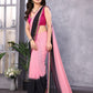 Rajwada Peach And Black Georgette Lace Work Saree With Unstitched Blouse For Women