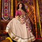 Rajwada Cream Cotton Blend Embroidered Mirror Semi-Stitched lehenga For Women