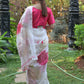Rajwada Off White Floral Printed Soft Organza Saree with Unstitched Blouse for Women