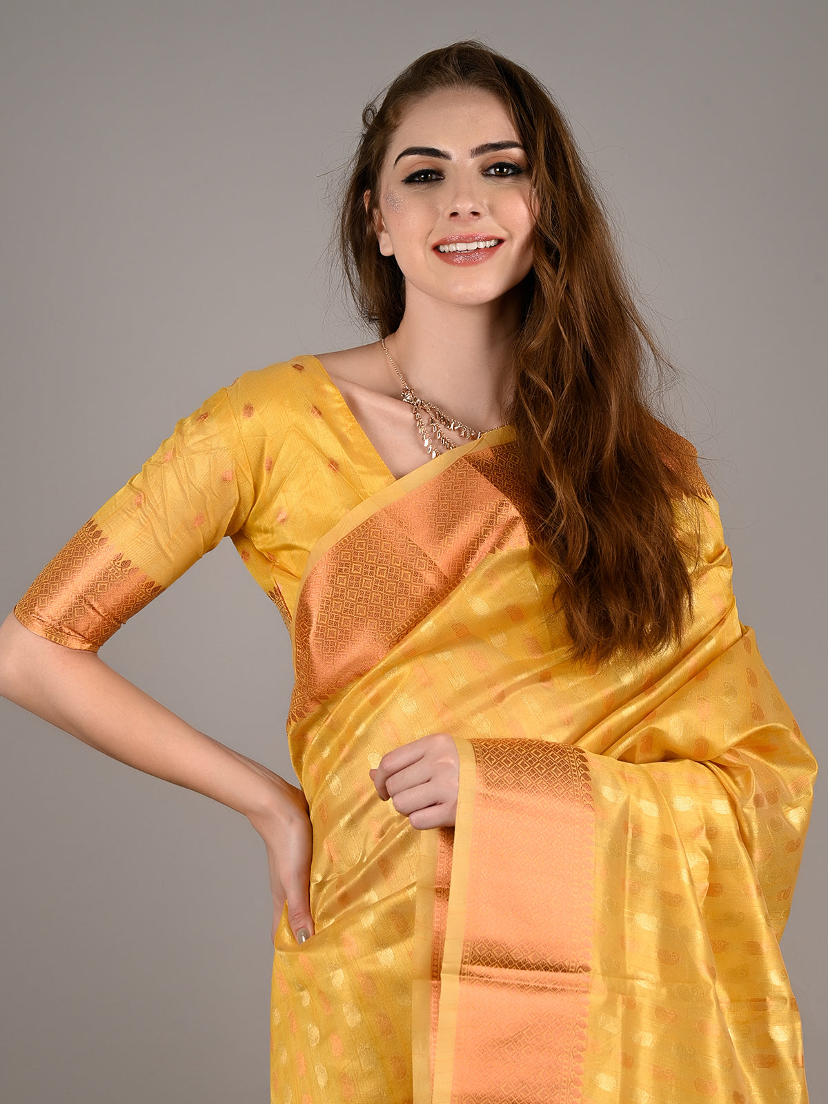 Yellow Tissue Woven Saree With Unstitched Blouse