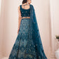 Rajwada Blue Net Embroidered Semi Stitched Lehenga With Unstitched Blouse for Women