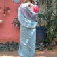 Rajwada Light Blue Mirror Work Embroidered Saree with Unstitched Blouse for Women