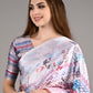 White Silk Blend Digital Floral Print Saree With Unstitched Blouse
