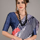 Multicolor Silk Blend Digital Stripes Print Saree With Unstitched Blouse