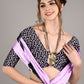Purple Satin Crepe Digital Floral Print Saree With Unstitched Blouse