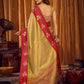 Rajwada Golden And Red Silk Blend Solid Saree For Women