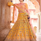 Rajwada Women Mustard Swarovski Embroidered Crepe Semi Stitched Lehenga With Unstitched Blouse