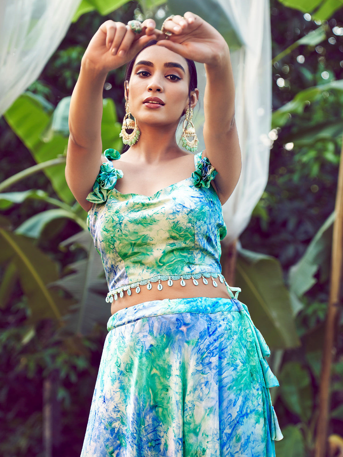 Rajwada - Sea Green and Blue Stitched Lehenga