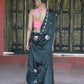 Rajwada Black Floral Embroidered Georgette Saree with Unstitched Blouse for Women