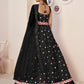 Rajwada Black Net Embellished Semi Stitched Lehenga With Unstitched Blouse for Women