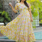 Rajwada Yellow Georgette Stitched Printed Indo Western Dress For Women