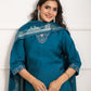 Rajwada Teal Viscose Chanderi Embroidered Stitched Kurta Set For Women