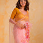 Rajwada Peach Net Embroidered Saree With Unstitched Blouse For Women