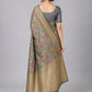 Dark Grey Silk Blend Embroidered Saree