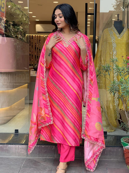 Rajwada Pink Embroidered Silk Blend Stitched Kurta Set For Women