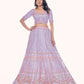 Rajwada Lavender Embroidered Soft Net Semi Stitched Lehenga With Blouse For Women