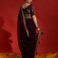Rajwada Wine Embroidered Georgette Saree With Unstitched Blouse For Women