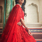 Rajwada Women Red Embroidered Soft Net Semi Stitched Lehenga With Unstitched Blouse