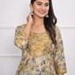 Rajwada Mustard and grey Chanderi Embroidered And Printed Stitched Kurta Set Without Dupatta For Women
