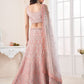 Rajwada Peach and Grey Net Embellished Semi Stitched Lehenga With Unstitched Blouse for Women