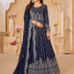Rajwada Navy Blue Georgette Embroidered Semi stitched Kurta Set For Women