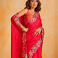 Rajwada Red Silk Blend Embroidered Saree With Unstitched Blouse For Women