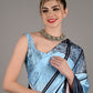Blue Soft Crepe Digital Print Saree With Unstitched Blouse