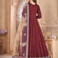 Rajwada Maroon Tafeta Embroidered Semi stitched Kurta Set For Women