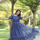 Rajwada Dark Blue Georgette Stitched Printed Indo Western Dress For Women