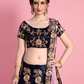Rajwada Women Dark Blue Embroidered Velvet Silk Semi Stitched Lehenga With Unstitched Blouse