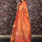 Rajwada Orange Patola Silk Woven Saree with Unstitched Blouse for Women