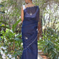 Rajwada Navy Blue Beads Embroidered Khadi Organza Saree with Unstitched Blouse for Women
