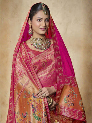 Rajwada Pink Silk Blend Embellished Saree For Women