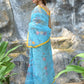 Rajwada Light Blue Floral Printed Organza Saree with Unstitched Blouse for Women