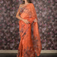 Rajwada Orange Printed Organza Saree With Unstitched Blouse For Women