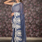 Rajwada Blue Thread Embroidered Organza Saree With Unstitched Blouse For Women