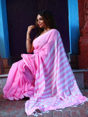 Rajwada Pink Cotton  Saree  With Unstitched Blouse for Women